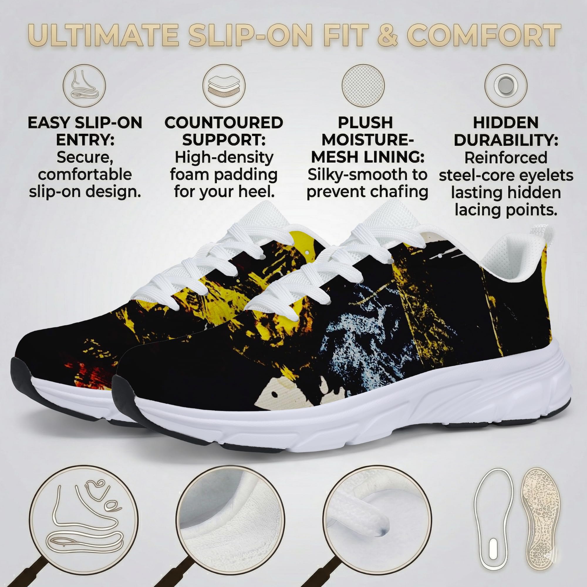 Women's Fashion Sneakers - Comfortable Breathable Mesh Platform Casual Walking Shoes for Everyday Wear, White Sole, All-Day Support