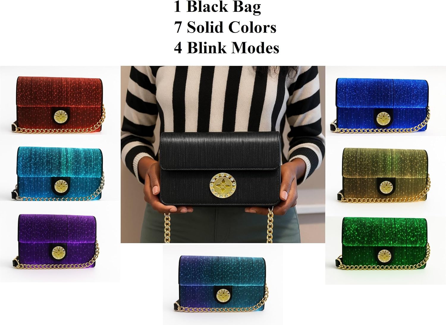 LED Bags Crossbody Purse Evening Bag Light Up Purse 7 Colors Evening Clutch