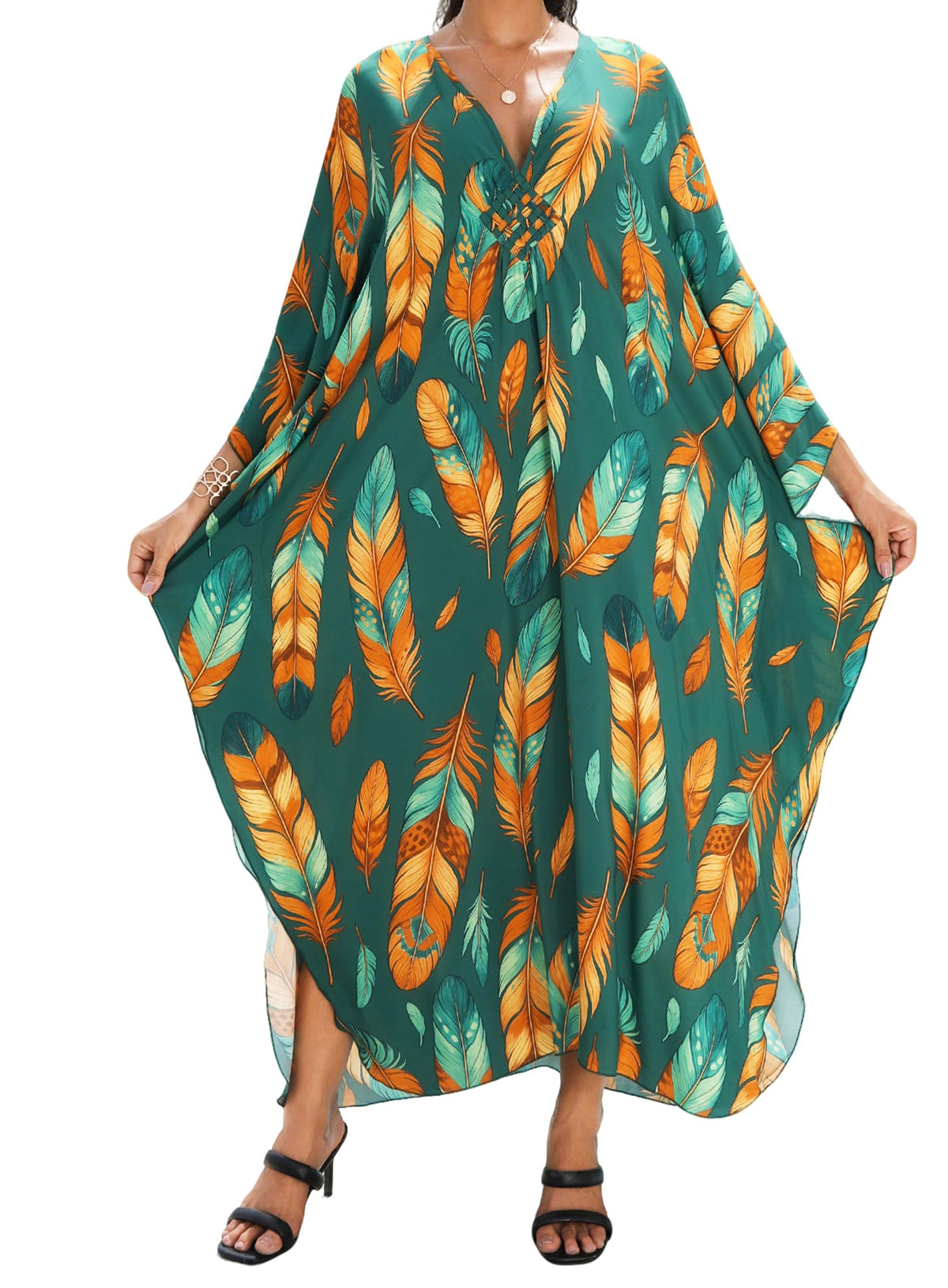 Yanziliu Kaftan Dress for Women,Plus Size Hawaiian Batwing Sleeve Beach Cover Up Summer Swimsuit Dresses
