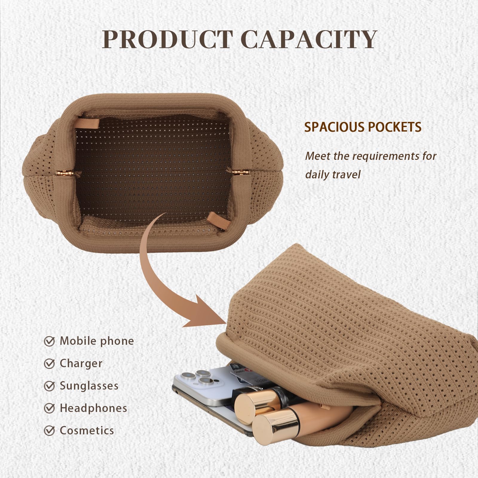 KUANG! Dumpling Clutch Bag for Women Crochet Woven Bags Summer Beach Clutch Crossbody Chain Purses Cloud Handbag