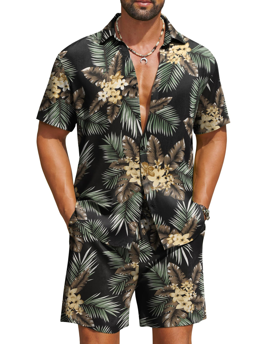 COOFANDY Men's Hawaiian Matching Set Summer Beach 2 Piece Outfits Flower Button Down Shirts and Shorts Vacation Outfits