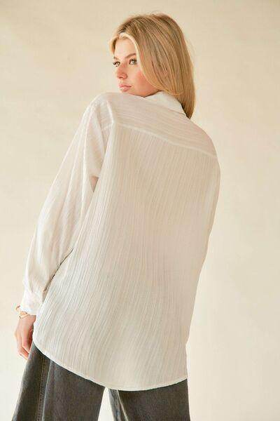 Davi & Dani Crinkled Jacquard Button Down Shirt for Women