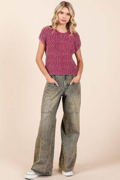 Mittoshop Washed Wide Leg Jeans with Pockets for Women