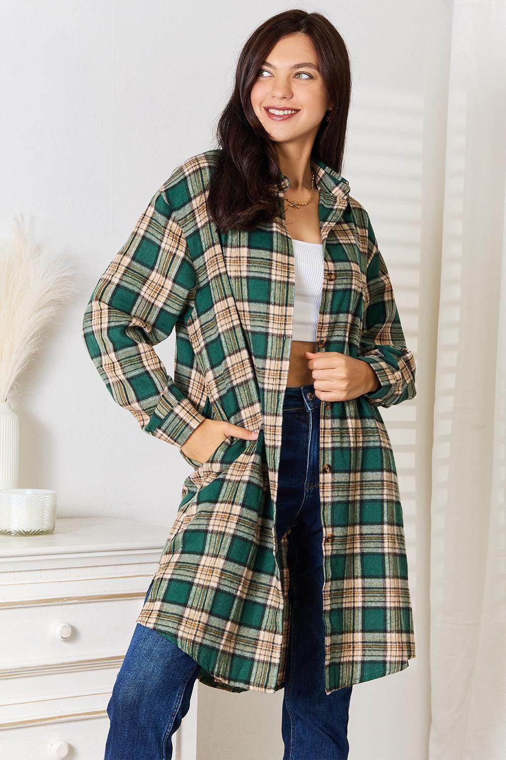 Mandy Plaid Collared Neck Long Sleeve Shirt for Women