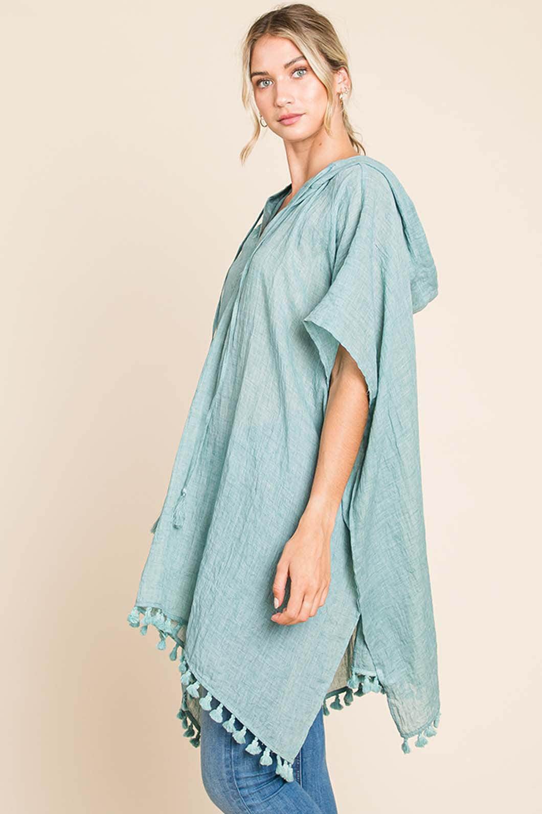 Cotton Bleu by Nu Label Tassel Hem Hooded Cover Up Dress