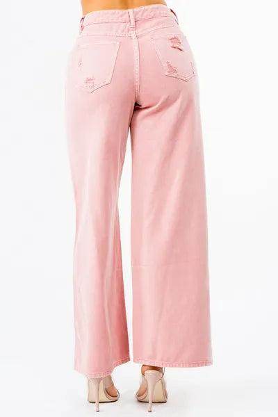 American Bazi High Waist Distressed Wide Leg Jeans Women