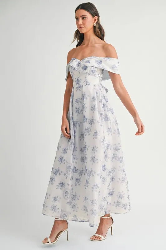 High End MABLE Floral Printed Off Shoulder Maxi Dress