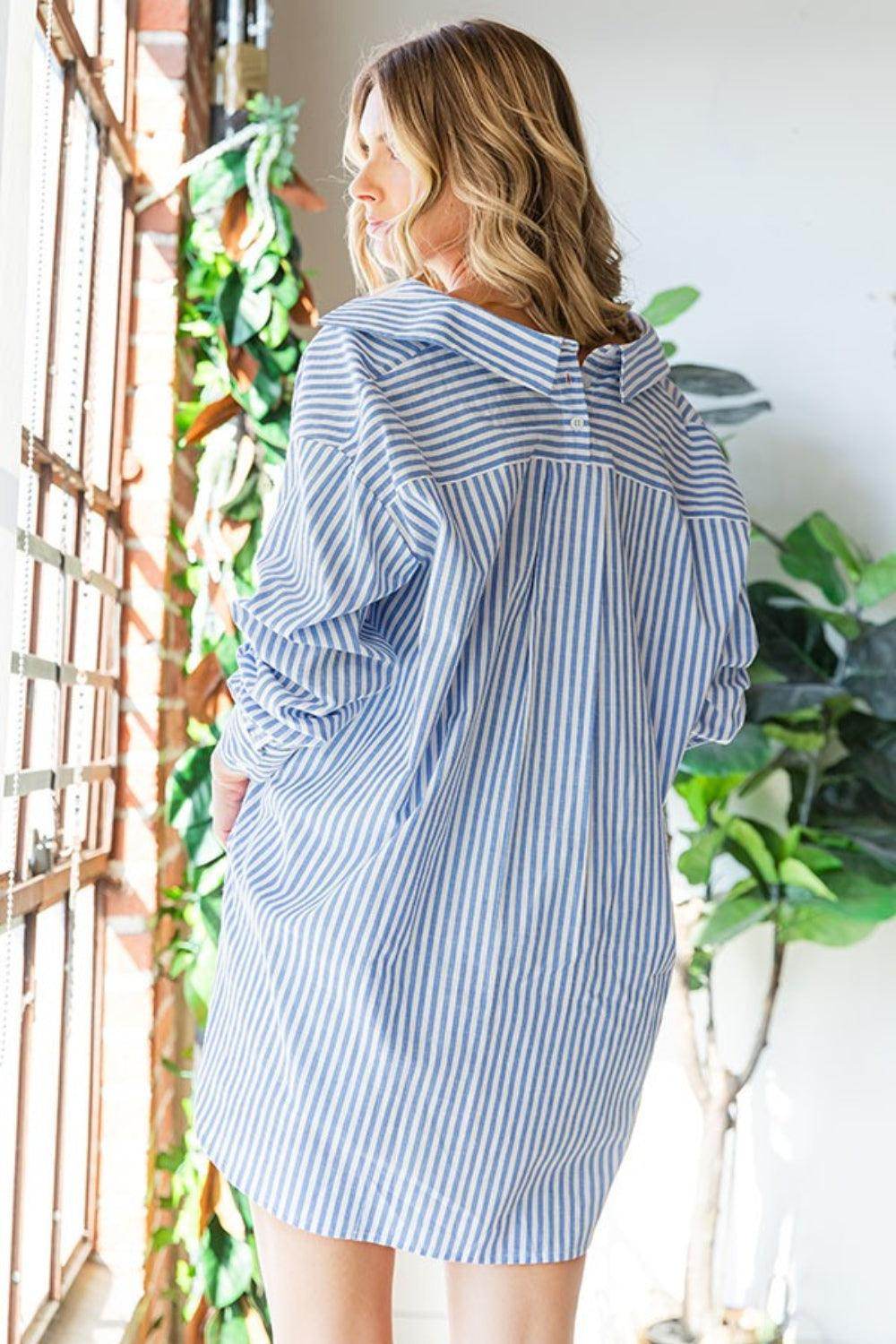 First Love Striped Button Down High-Low Hem Shirt for Women