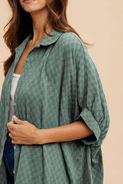 Annie Wear Checkered Button Up Half Sleeve Shirt for Women