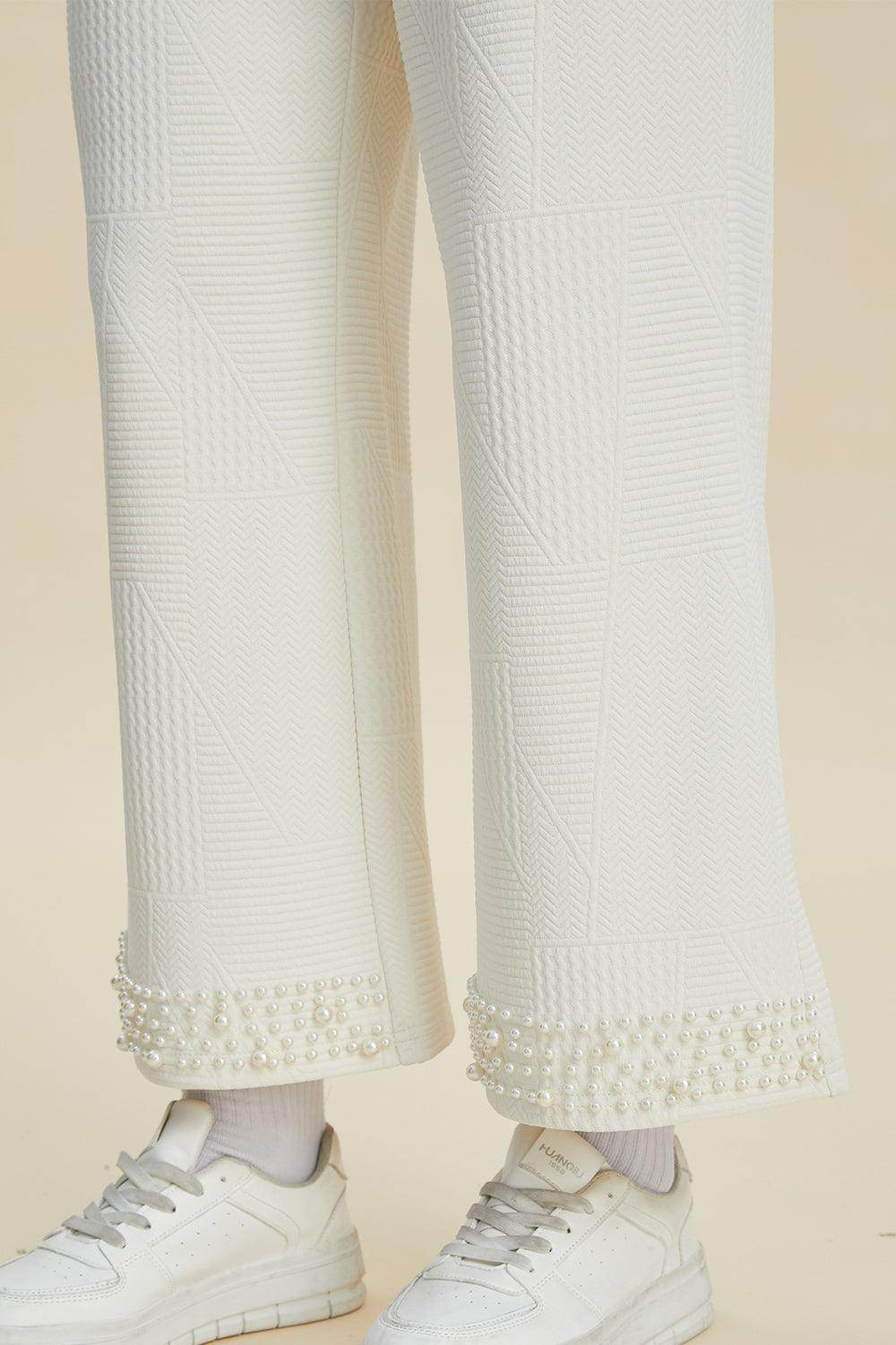 Double Take Full Size Pearl Detail Round Neck Top Pants Set