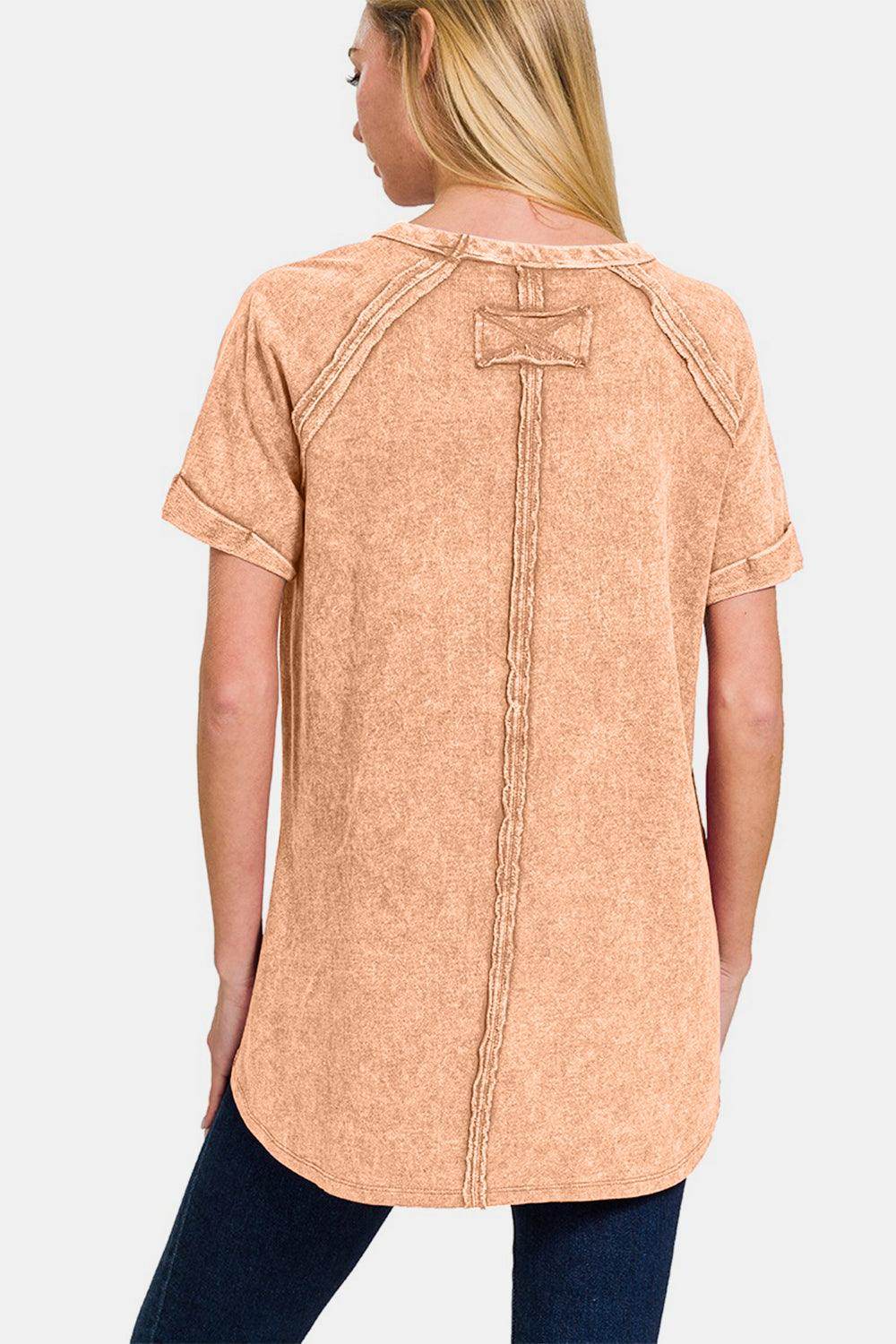Zenana Heathered Round Neck Short Sleeve Top for Women