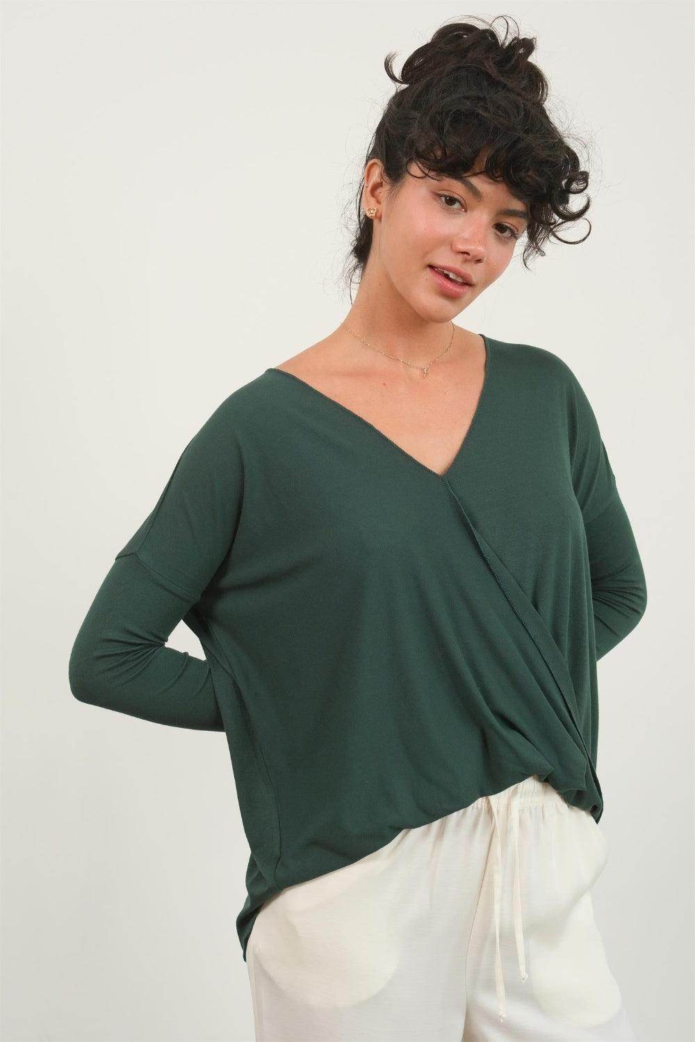 HYFVE Draped Drop Shoulder Long Sleeve Top for Women