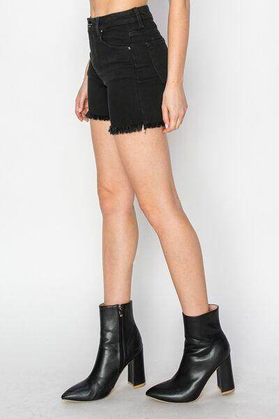 RISEN Full Size High Waist Raw Hem Denim Shorts for Women