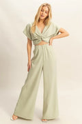 HYFVE Twisted Front Short Sleeve Top and Wide Leg Pants Set