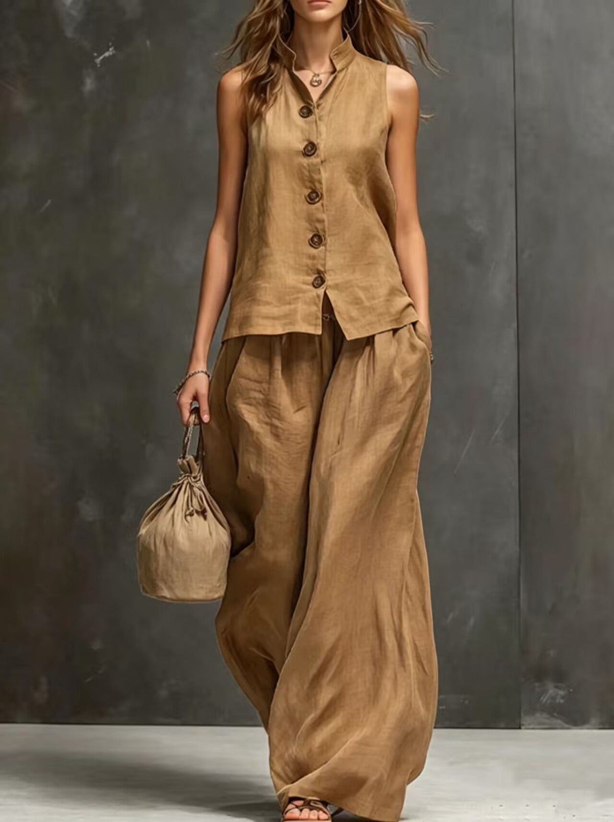 Women's Sleeveless Vest & Wide-Leg Pants Two-Piece Set