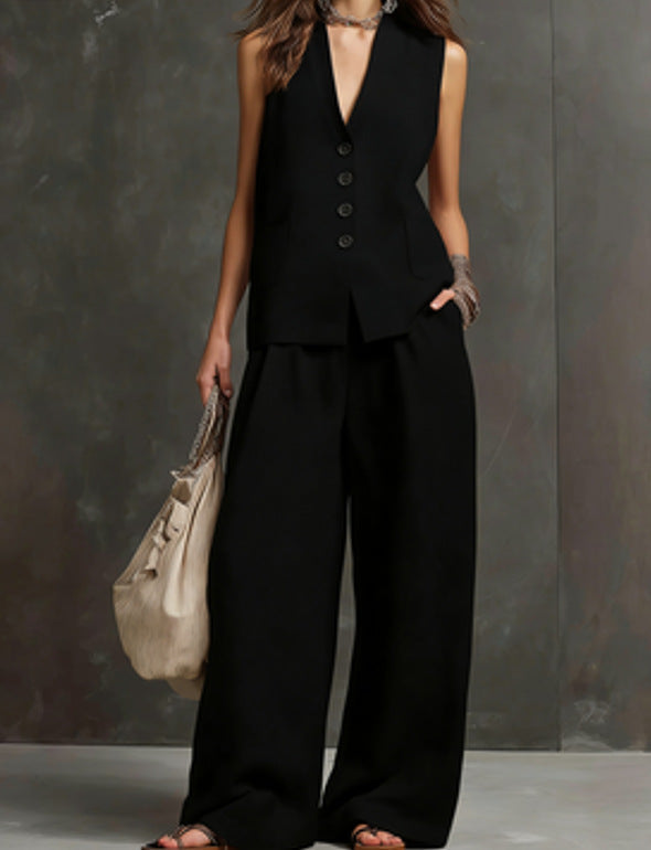 Women's Sleeveless Vest & Wide-Leg Pants Two-Piece Set