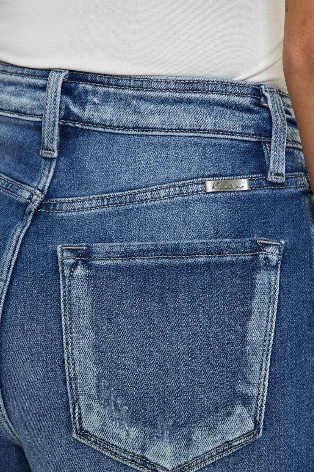 Kancan Button Fly High Rise Raw Hem Denim Shorts for Women