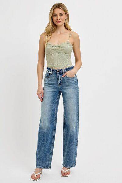 RISEN Full Size Distressed Wide Leg Jeans Plus Size Fashion