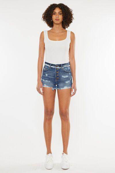 Kancan Distressed Button Fly Denim Shorts for Women