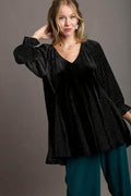 Umgee Godet Hem Polka Dot V-Neck Blouse for Women