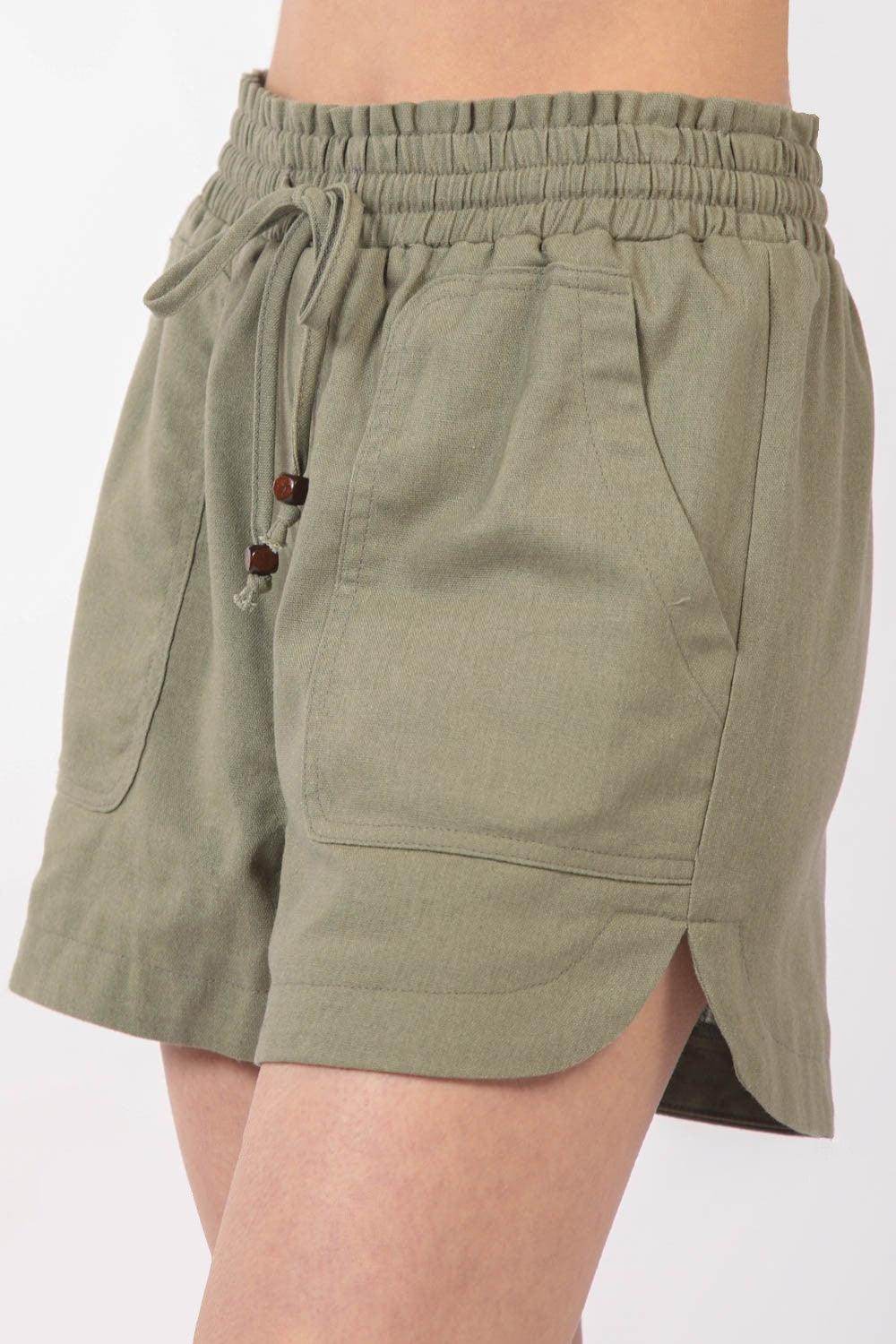 VERY J Drawstring Elastic Waist Linen Shorts for Summer Wear