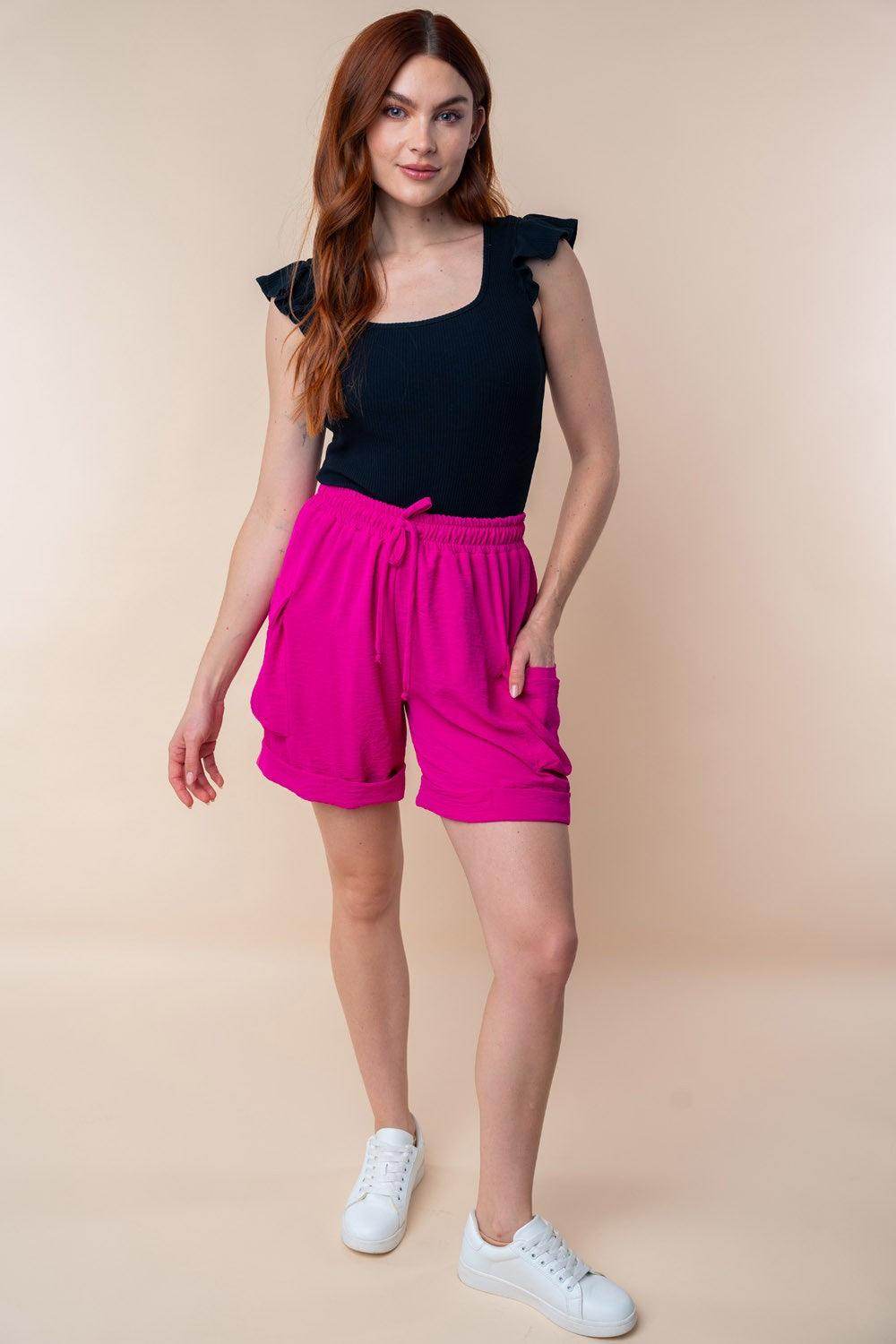 White Birch High Waisted Drawstring Knit Cargo Shorts for Women