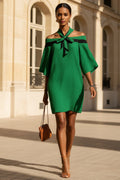 One Shoulder Bow Collar A-Line Dress – Short Sleeve Mini