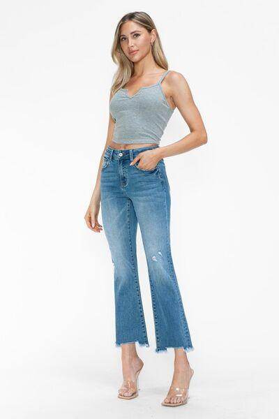 bytos Raw Hem Distressed Mid Rise Crop Jeans for Women
