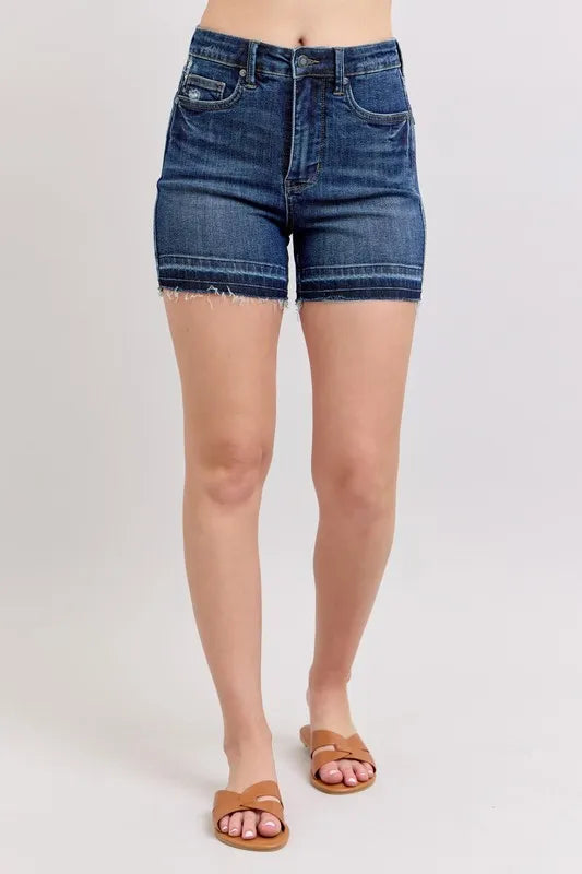 Judy Blue Full Size High Waist Tummy Control Destroy Release Hem Denim Shorts Plus Size