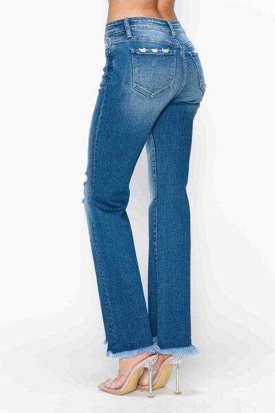 Bytos Full Size Raw Hem Distressed Mid Rise Straight Jeans