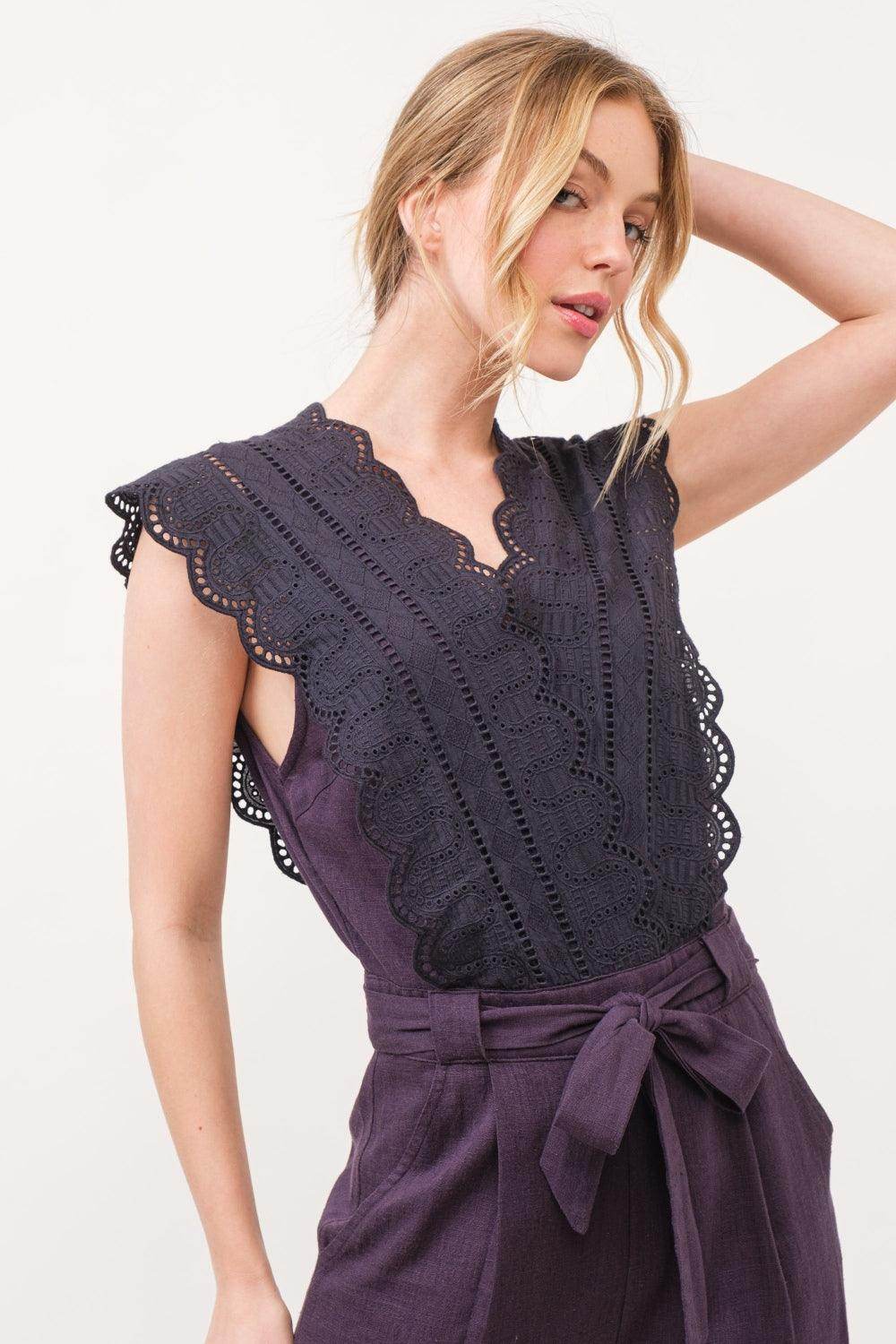 And The Why Laced Surplice Tie Waist Jumpsuit For Women