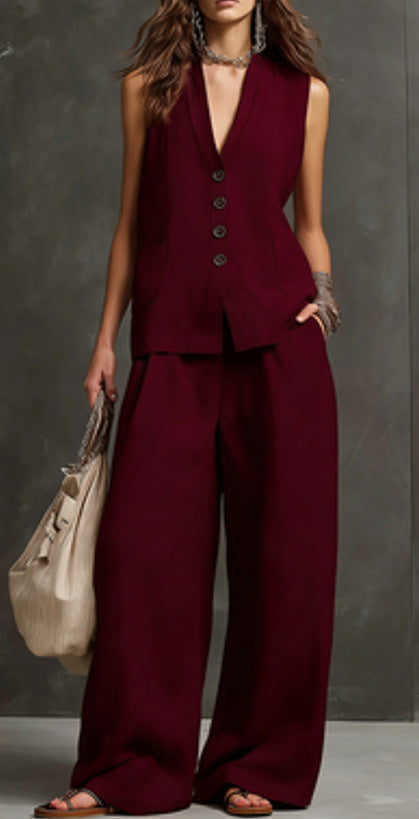 Women's Sleeveless Vest & Wide-Leg Pants Two-Piece Set