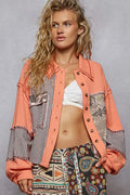 POL Button Down Patchwork Multi-Pattern Jacket