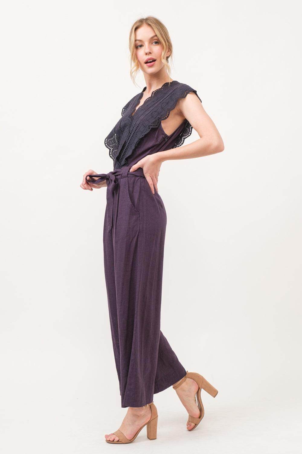 And The Why Laced Surplice Tie Waist Jumpsuit For Women