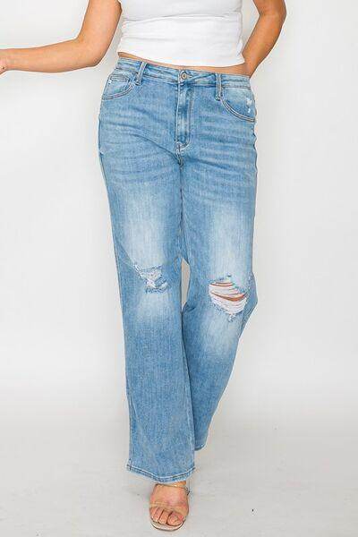 Bytos Full Size Distressed High Rise Straight Jeans For Women