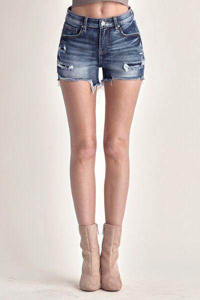 RISEN Mid Rise Raw Hem Denim Shorts for Women Summer Wear
