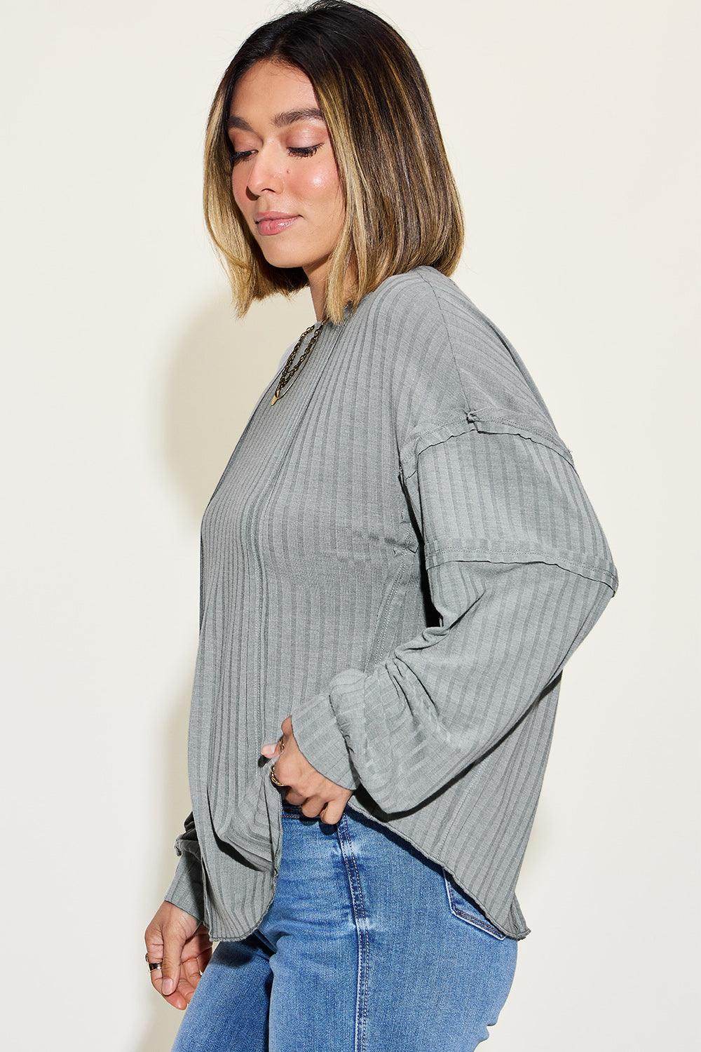 Basic Bae Full Size Ribbed Round Neck Long Sleeve T-Shirt