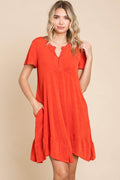 Culture Code Full Size Short Sleeve Ruffled Hem Dress