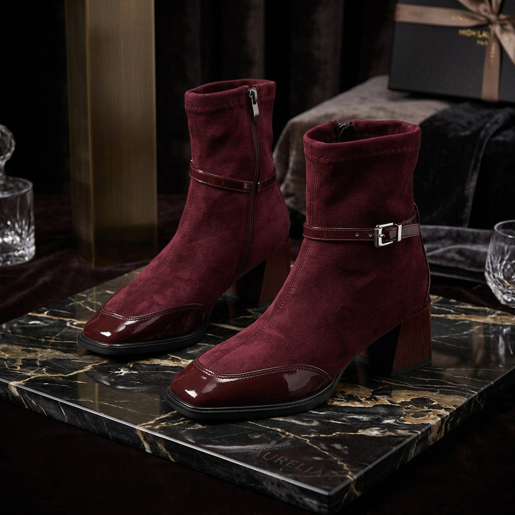 Women's Square-Toe Block-Heel Side-Zip Ankle Boots