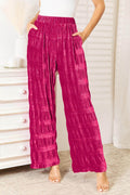 Double Take Full Size High Waist Tiered Shirring Velvet Pants