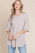BOMBOM Round Neck Waffle Knit T-Shirt for Effortless Style