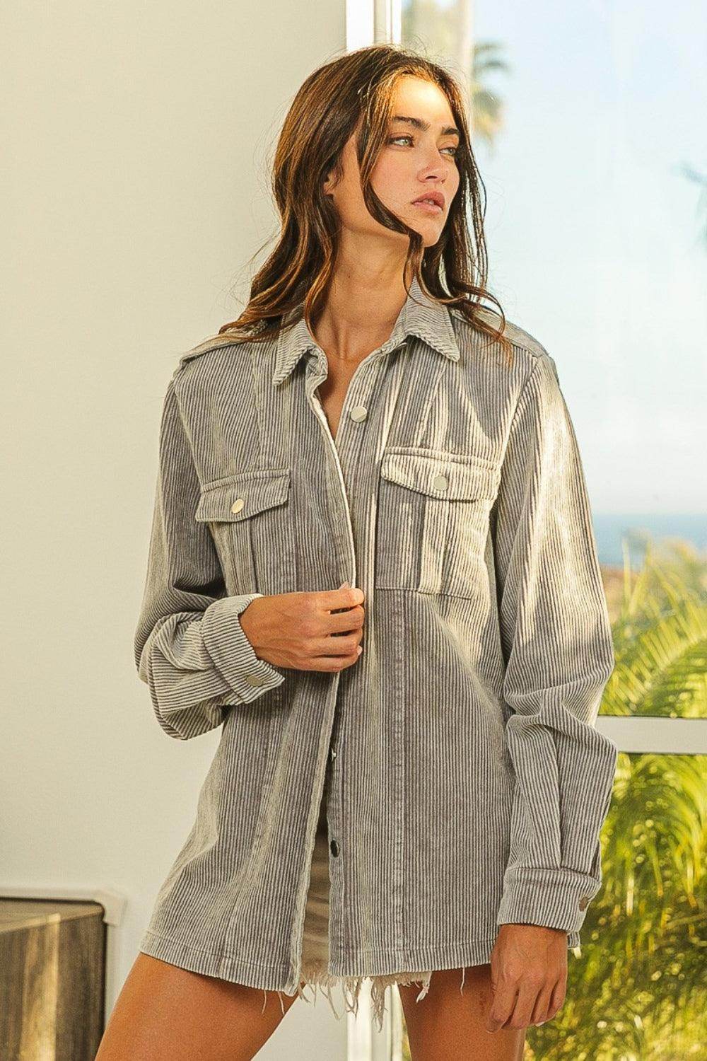 BiBi Button Up Corduroy Shacket for Stylish Layering