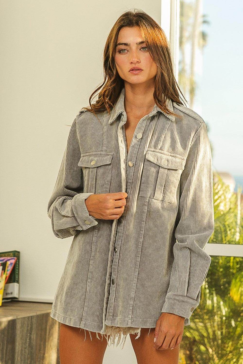 BiBi Button Up Corduroy Shacket for Stylish Layering