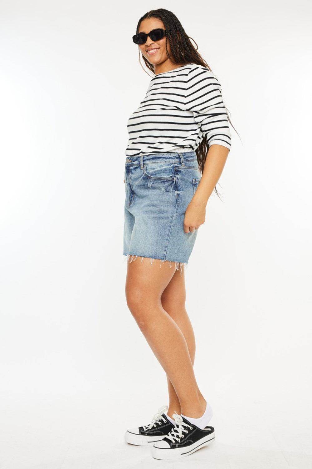 Kancan Full Size Raw Hem High Waist Denim Shorts for Women