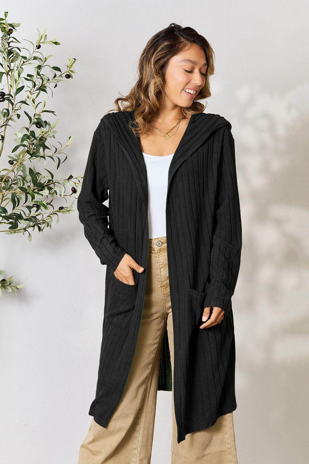 Basic Bae Full Size Hooded Sweater Cardigan for Women