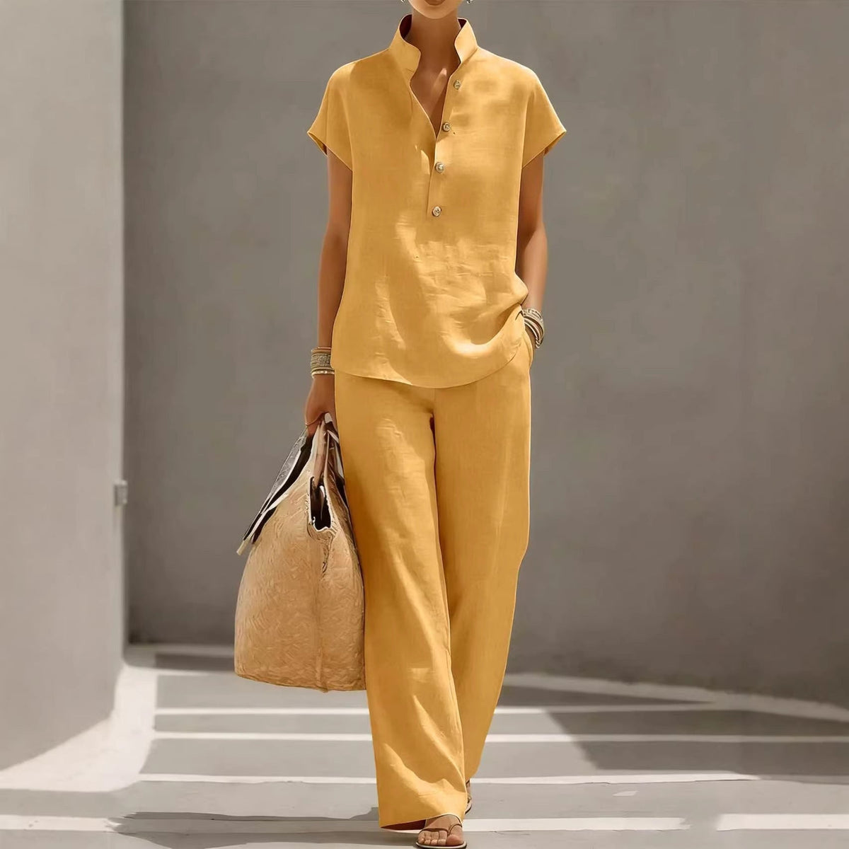 Cardigan & Short Sleeve Top + Pants Three-Piece Set – Solid Color Casual Lounge