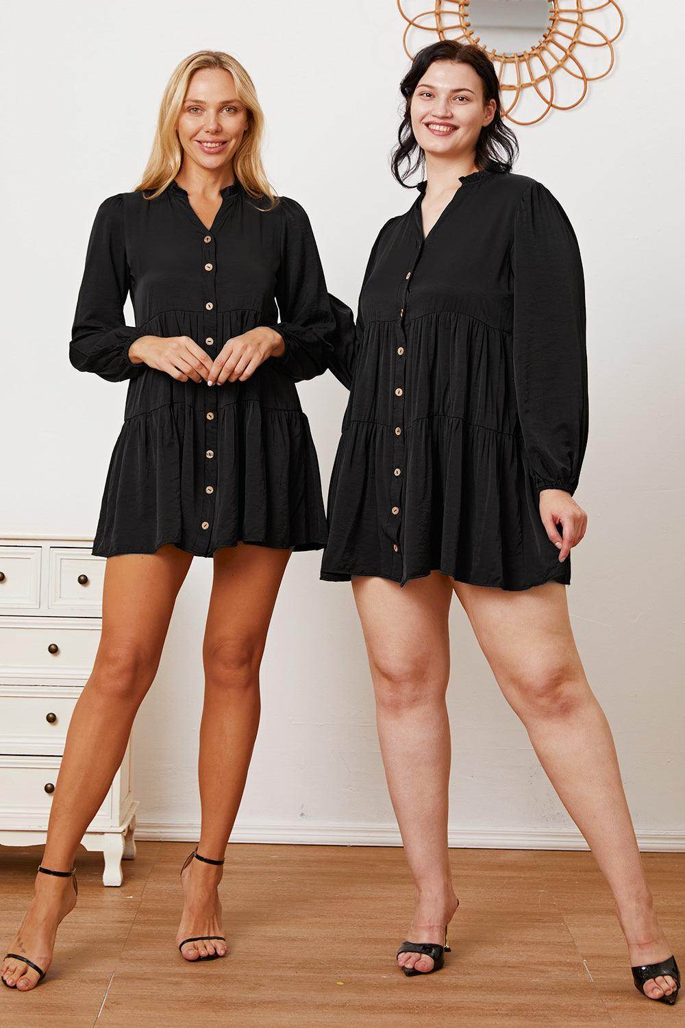 Ruffled Button Up Long Sleeve Tiered Shirt for Women