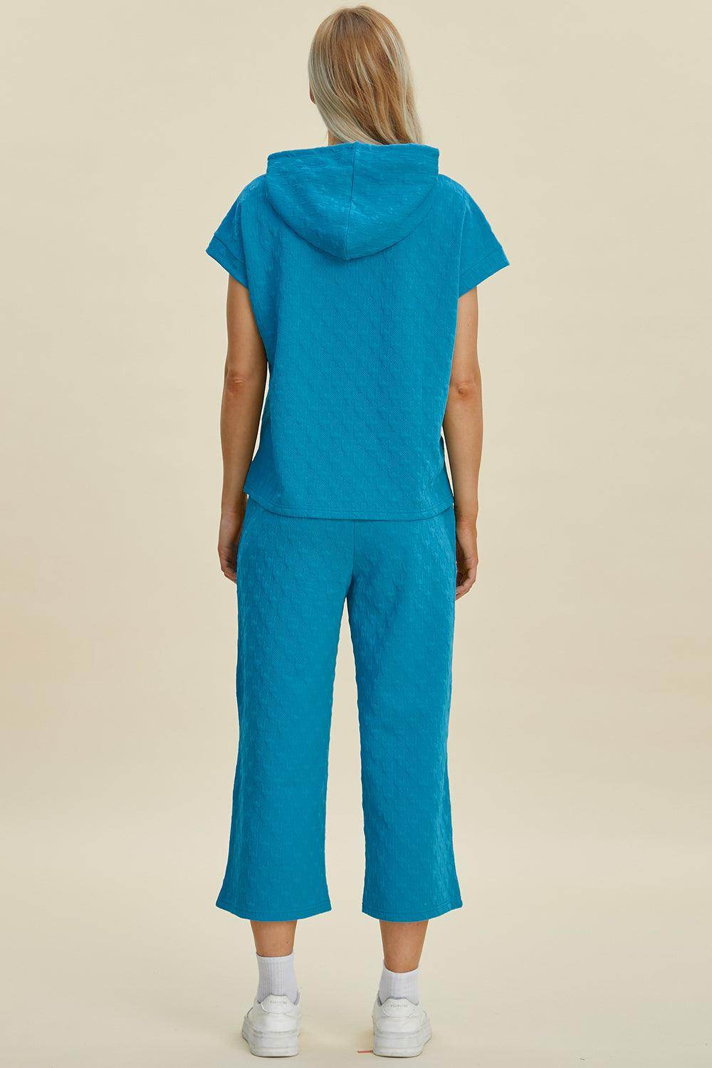 Double Take Full Size Texture Hoodie and Pants Set