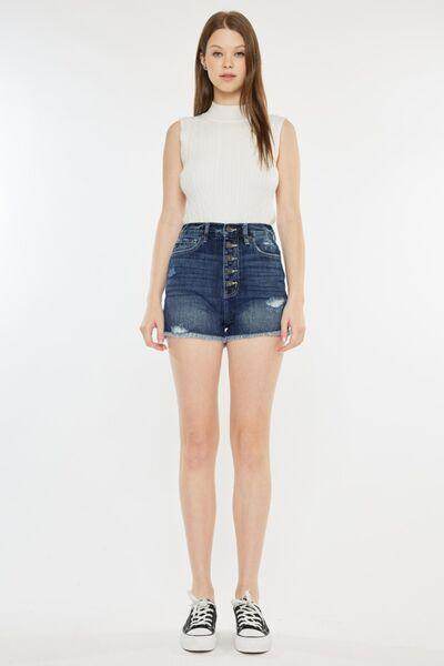 Kancan Raw Hem Button Fly Denim Shorts for Trendy Summer Style