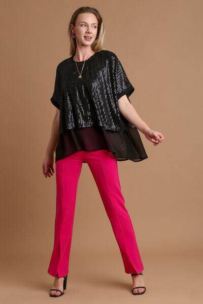 Umgee Sequin Half Sleeve Layered Blouse for Stylish Looks